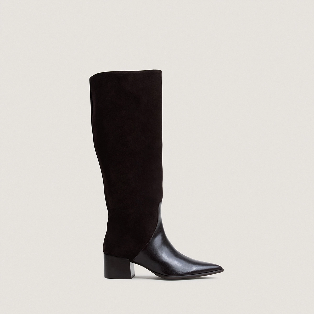 Bottes à talon et bouts pointus en cuir marron foncé et croute marron foncé | PRIME | Jonak