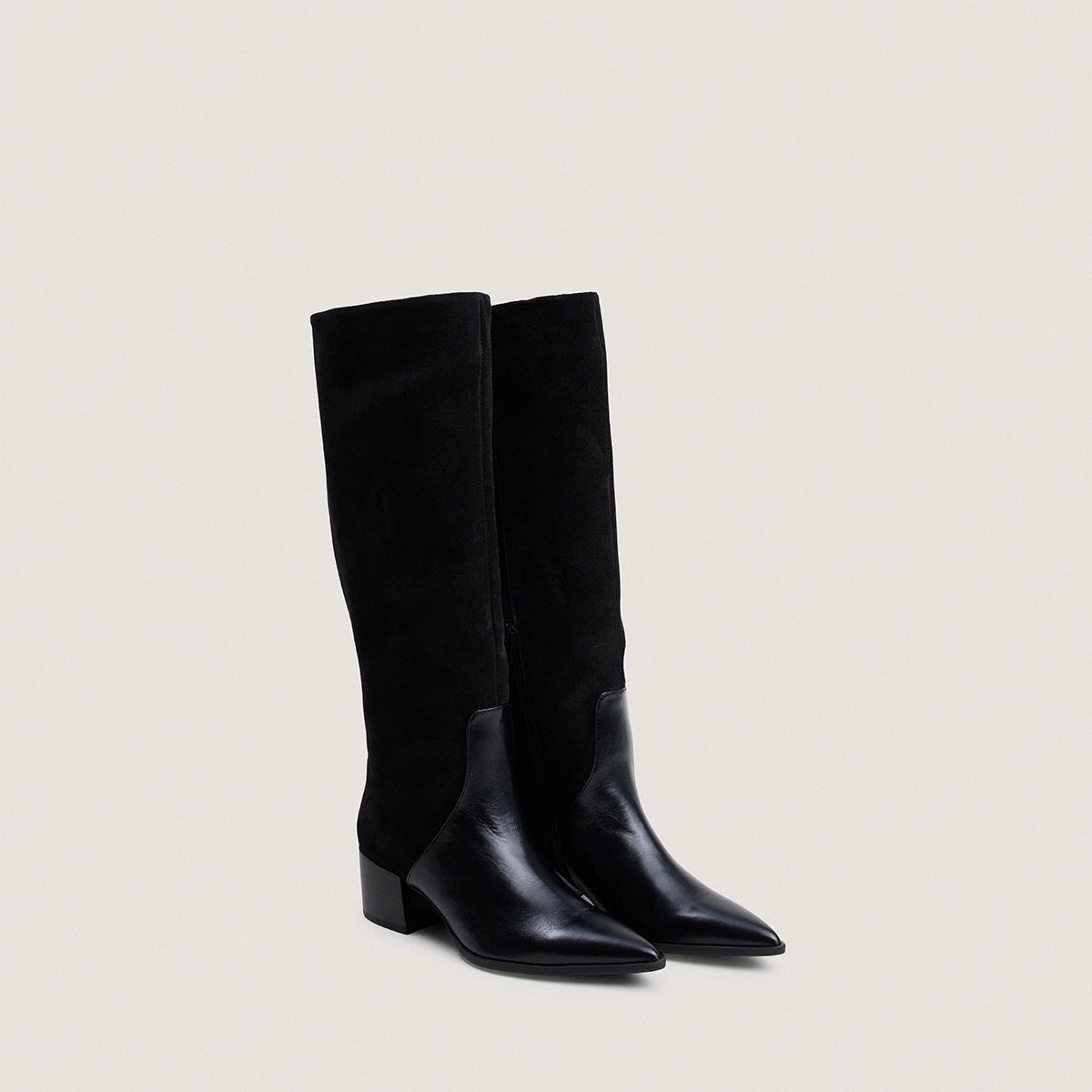 Bottes à bouts pointus en cuir noir et croute noire | PRIME | Jonak