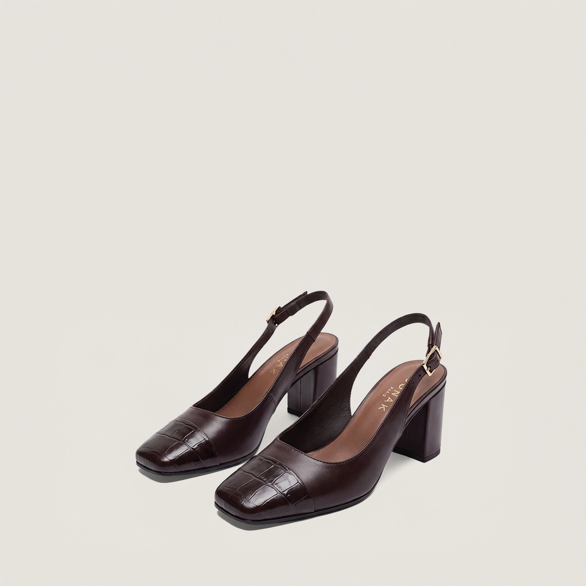 Escarpins à talon en cuir effet croco noir et cuir noir | DESTINO | Jonak