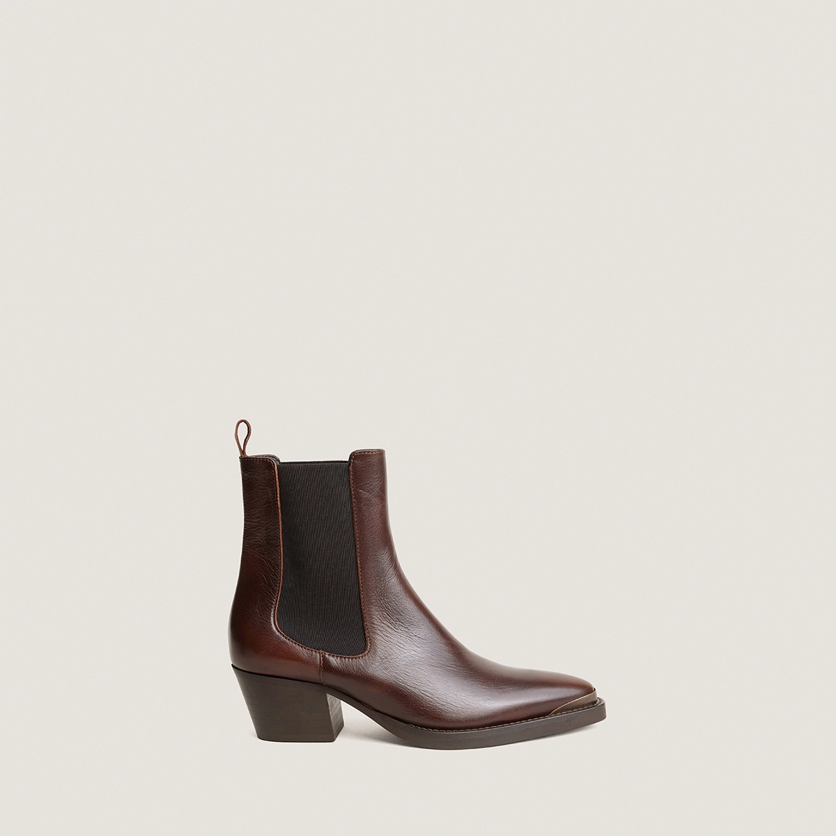 Boots &agrave; bouts pointus en cuir grain&eacute; marron | DELIRIUM | Jonak
