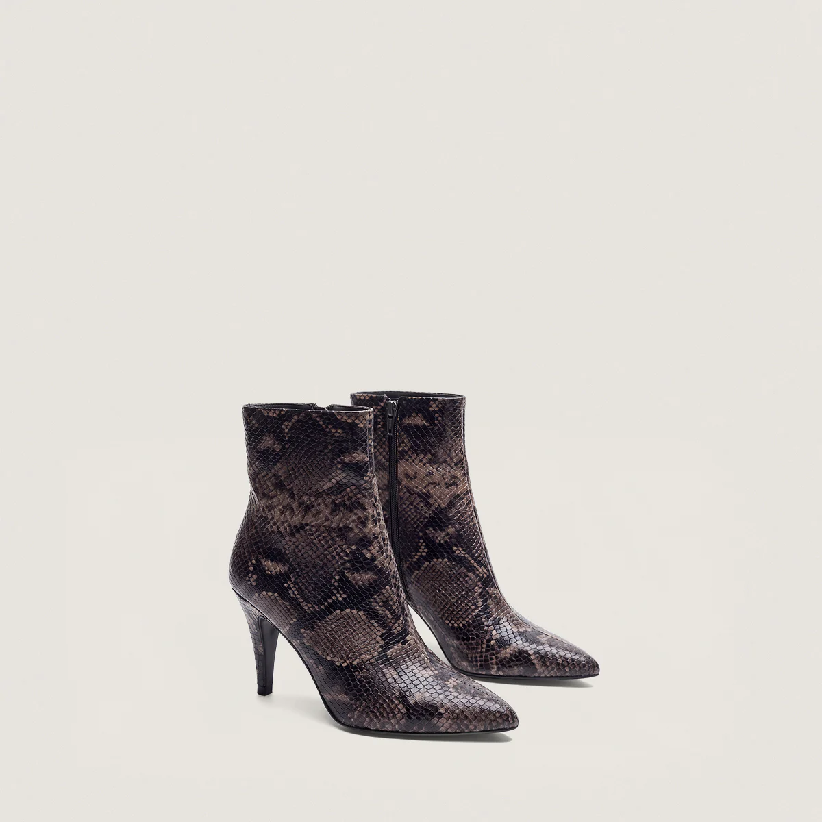 Bottines à bouts pointus cuir effet python taupe | DIAPHANE | Jonak
