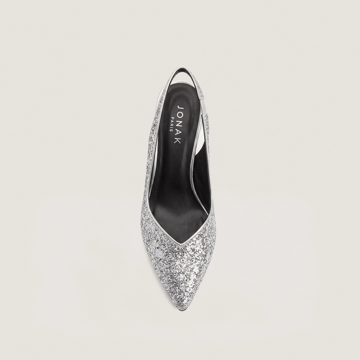 Escarpins slingbacks et à bouts pointus en glitter argent | DILETTO | Jonak