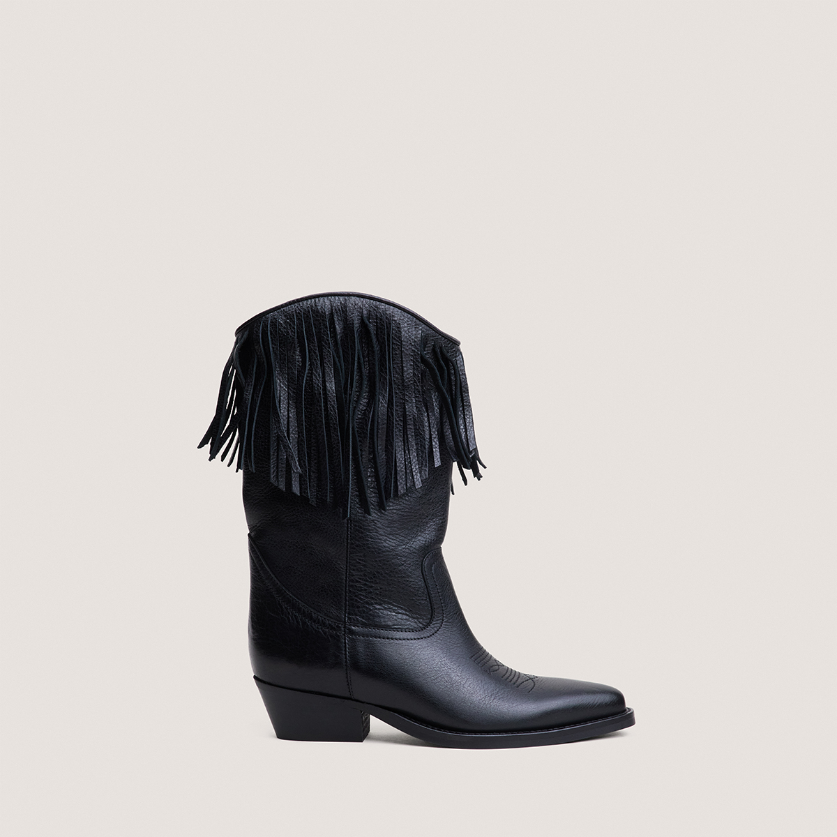Bottes à talons et bouts pointus en cuir grainé noir | DELEANE | Jonak