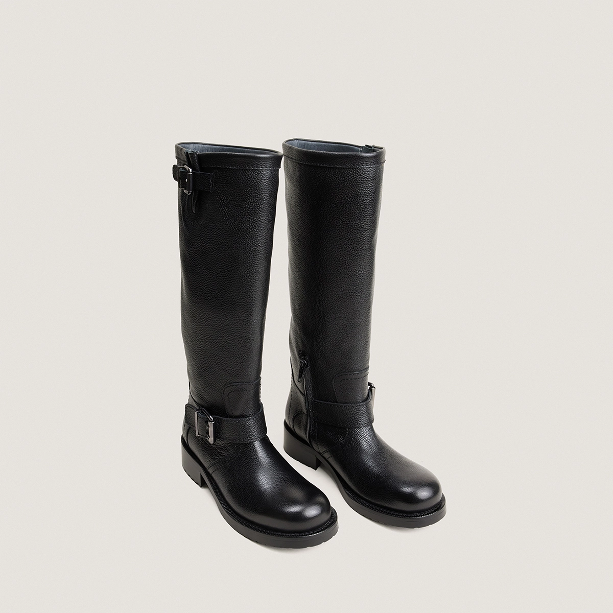 Bottes &agrave; bouts ronds en cuir grain&eacute; noir | DIKE | Jonak