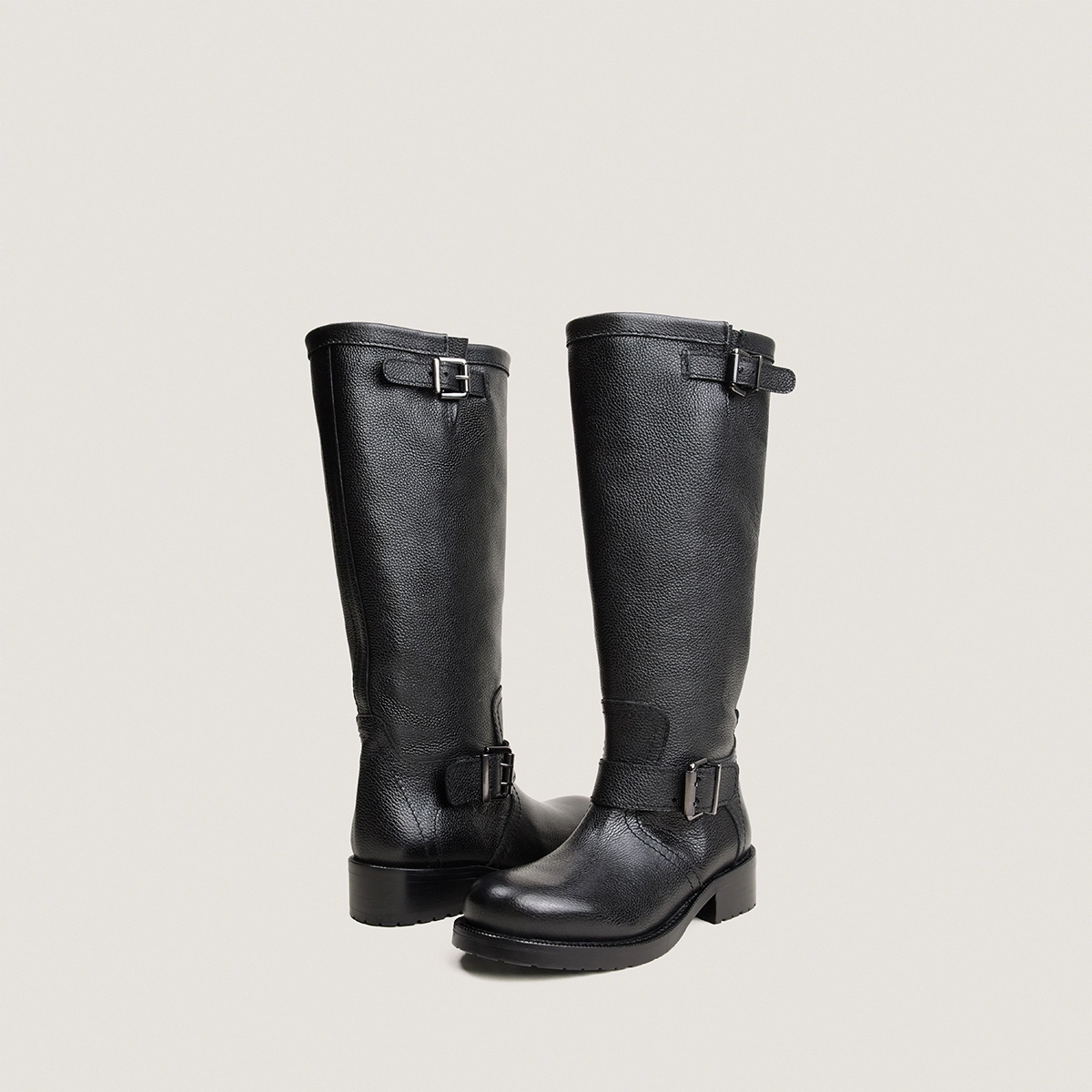 Bottes &agrave; bouts ronds en cuir grain&eacute; noir | DIKE | Jonak