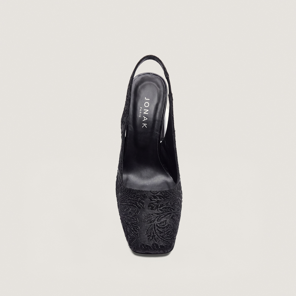 Escarpins à talons et bouts carrés en tissu irisé noir et synthétique noir | DACK | Jonak