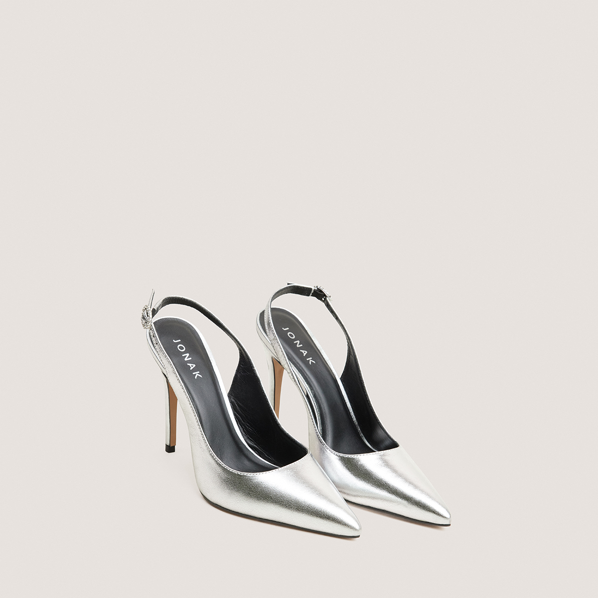 Escarpins slingbacks à bouts pointus en cuir métallisé argent | FLAMME | Jonak