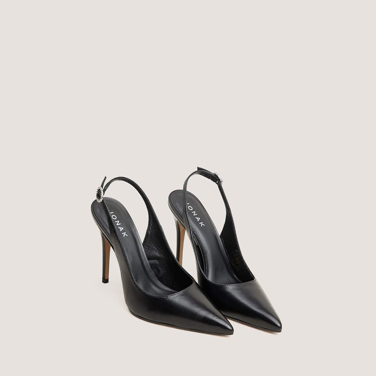 Escarpins slingbacks à bouts pointus en cuir noir | FLAMME | Jonak