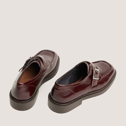 Derbies &agrave; boucle en cuir vieilli chocolat | DAMELIA | Jonak