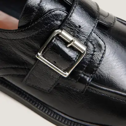 Derbies &agrave; boucle en cuir vieilli noir | DAMELIA | Jonak