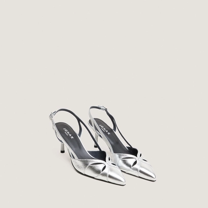 Escarpins slingbacks et à bouts pointus cuir metallisé argent et cuir craquelé argent | DAMOUR | Jonak