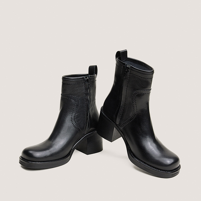 Bottines &agrave; talon en cuir noir | DIVALO | Jonak