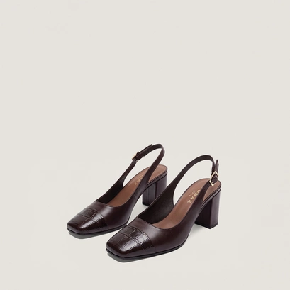 Escarpins à talon en cuir effet croco noir et cuir noir | DESTINO | Jonak