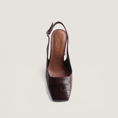 Escarpins à talon en cuir effet croco noir et cuir noir | DESTINO | Jonak