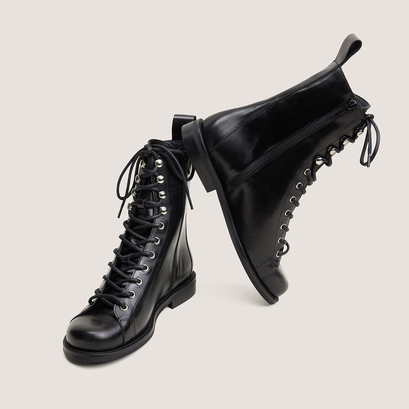 Boots &agrave; bouts ronds en cuir noir | DALIXO | Jonak