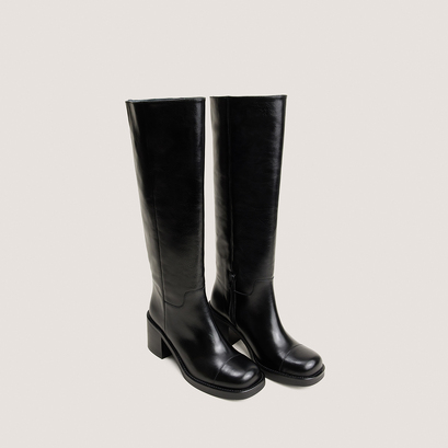 Bottes &agrave; talons et bouts ronds en cuir noir | DIVALA | Jonak