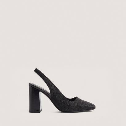 Escarpins &agrave; talons et bouts carr&eacute;s en tissu iris&eacute; noir et synth&eacute;tique noir | DACK | Jonak