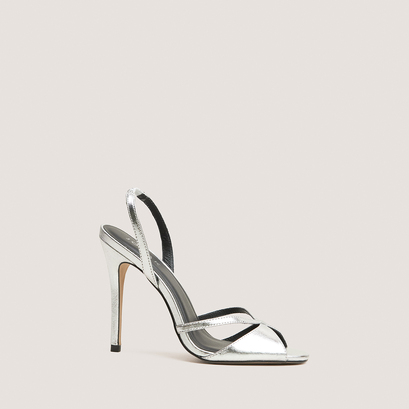 Sandales à talons hauts et bouts ronds en cuir métallisé argent | FANTAISIE | Jonak