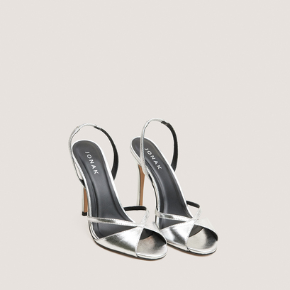Sandales à talons hauts et bouts ronds en cuir métallisé argent | FANTAISIE | Jonak