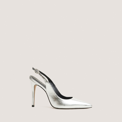 Escarpins slingbacks à bouts pointus en cuir métallisé argent | FLAMME | Jonak
