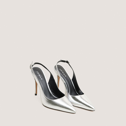 Escarpins slingbacks à bouts pointus en cuir métallisé argent | FLAMME | Jonak