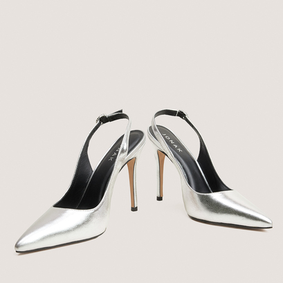 Escarpins slingbacks à bouts pointus en cuir métallisé argent | FLAMME | Jonak