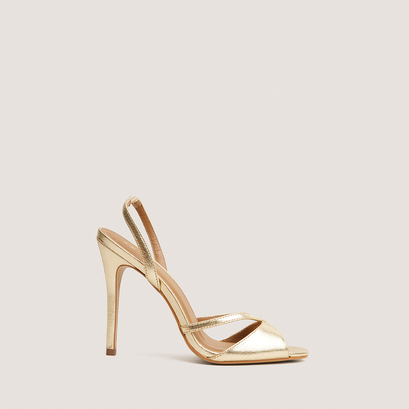 Sandales à talons hauts et bouts ronds en cuir métallisé or | FANTAISIE | Jonak