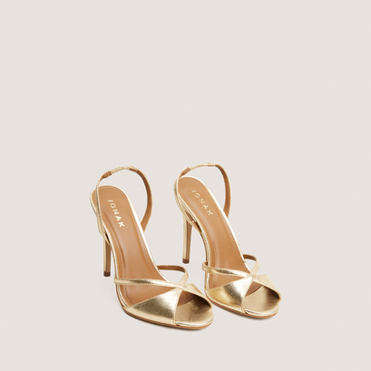 Sandales à talons hauts et bouts ronds en cuir métallisé or | FANTAISIE | Jonak