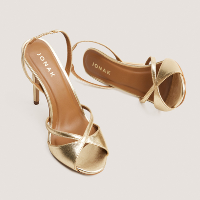 Sandales à talons hauts et bouts ronds en cuir métallisé or | FANTAISIE | Jonak
