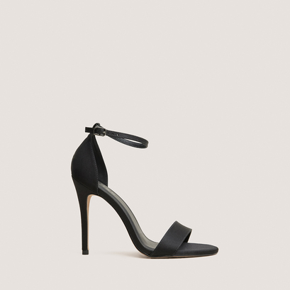 Sandales à talons hauts et bouts ronds en satin noir | FRISSON | Jonak