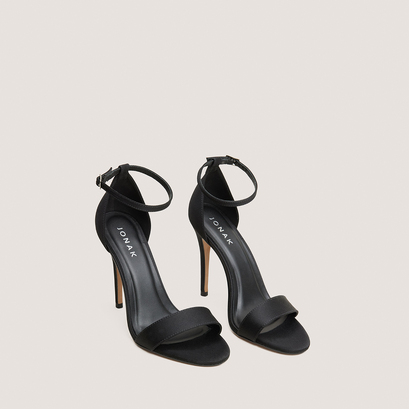 Sandales à talons hauts et bouts ronds en satin noir | FRISSON | Jonak