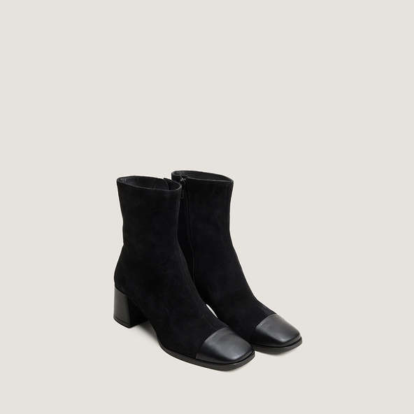 Boots à talon en cuir noir et croute noire | ALMIR | Jonak