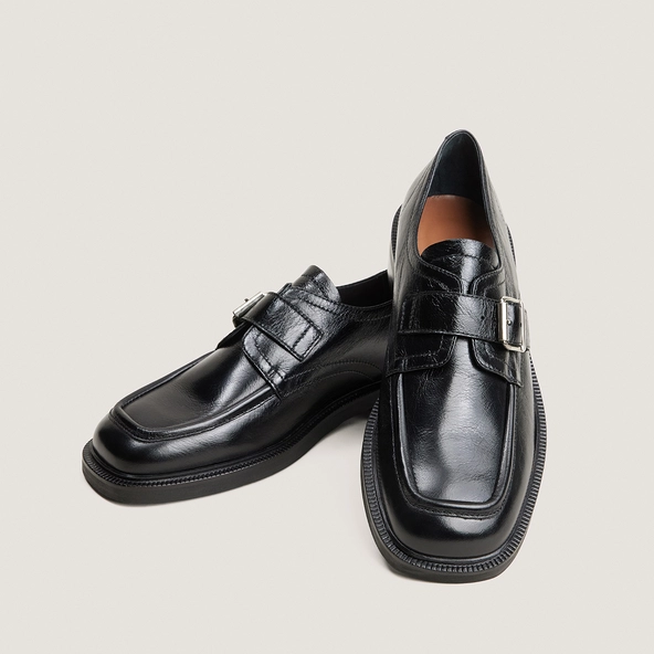 Derbies à boucle en cuir vieilli noir | DAMELIA | Jonak