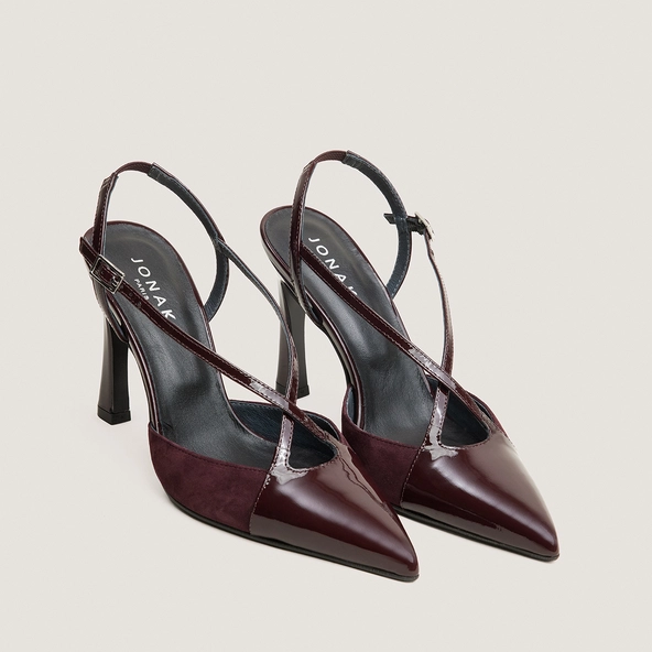 Escarpins à talon et à bouts pointus en vernis bordeaux et velours bordeaux | DAUTOMNE | Jonak