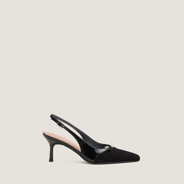 Escarpins &agrave; talon en cuir brillant noir et velours noir | DIGE | Jonak
