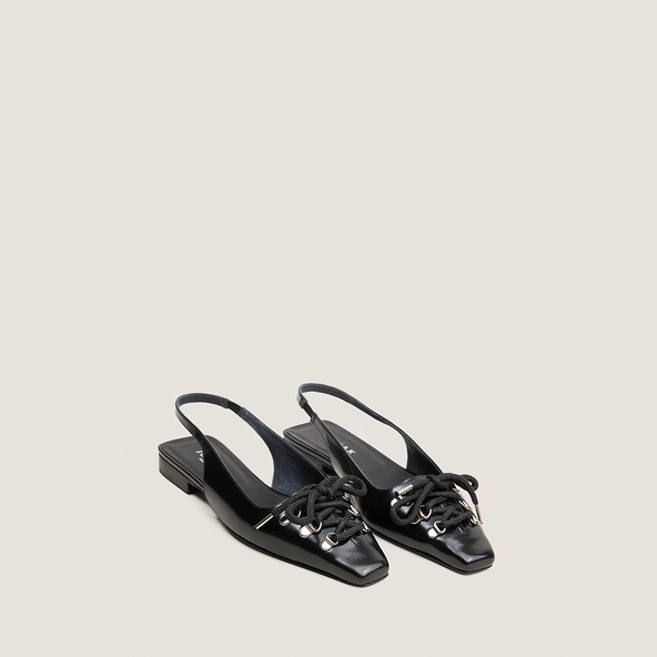 Ballerines slingbacks à lacets en cuir glacé noir | DINOU | Jonak
