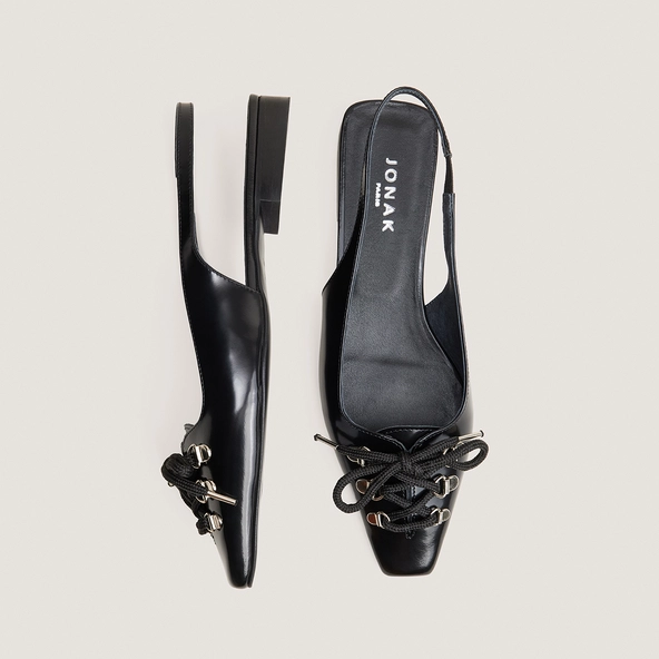 Ballerines slingbacks à lacets en cuir glacé noir | DINOU | Jonak