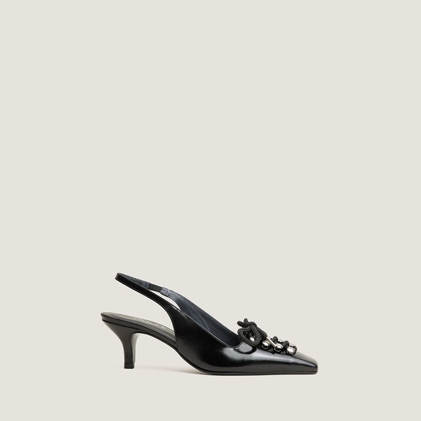 Escarpins slingbacks à lacets en cuir glacé noir | DINUS | Jonak