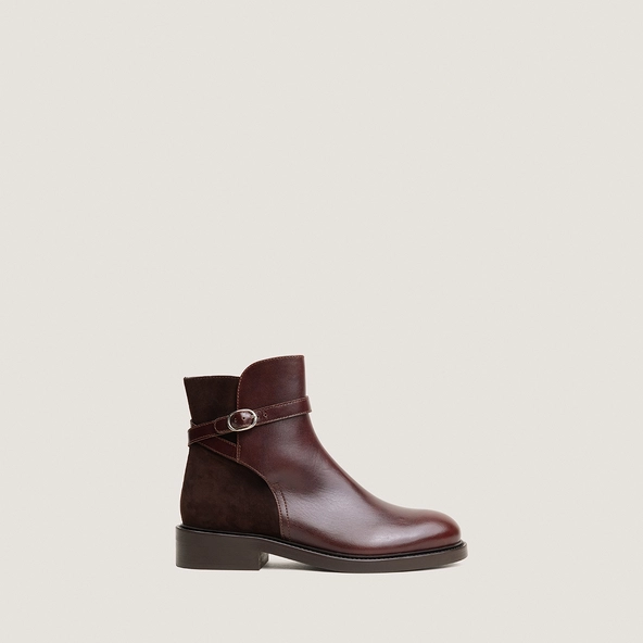 Bottine &agrave; bouts ronds en cuir chocolat et velours marron | DOOTSY | Jonak