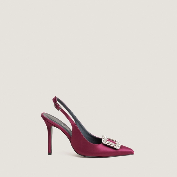 Escarpins slingbacks à bouts pointus en satin bordeaux | DOVELUS | Jonak