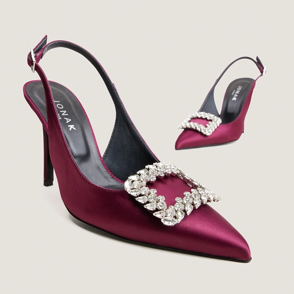 Escarpins slingbacks à bouts pointus en satin bordeaux | DOVELUS | Jonak