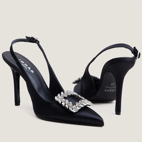 Escarpins slingbacks à bouts pointus en satin noir | DOVELUS | Jonak