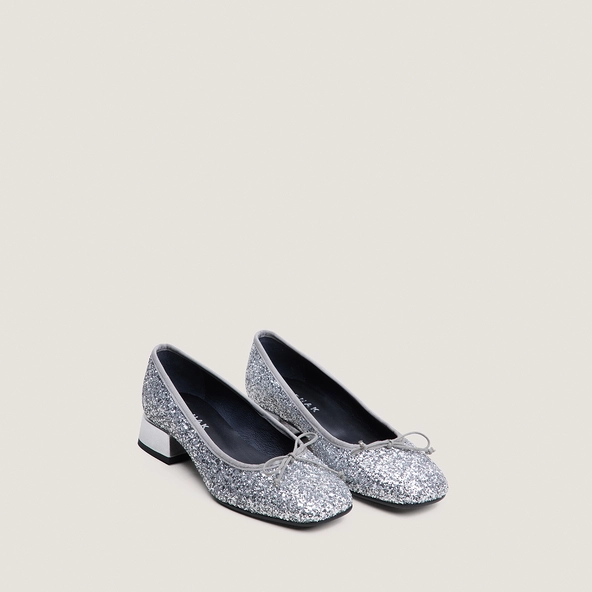 Ballerines à bouts ronds en glitter argent et cuir miroir argent | DYBIL | Jonak