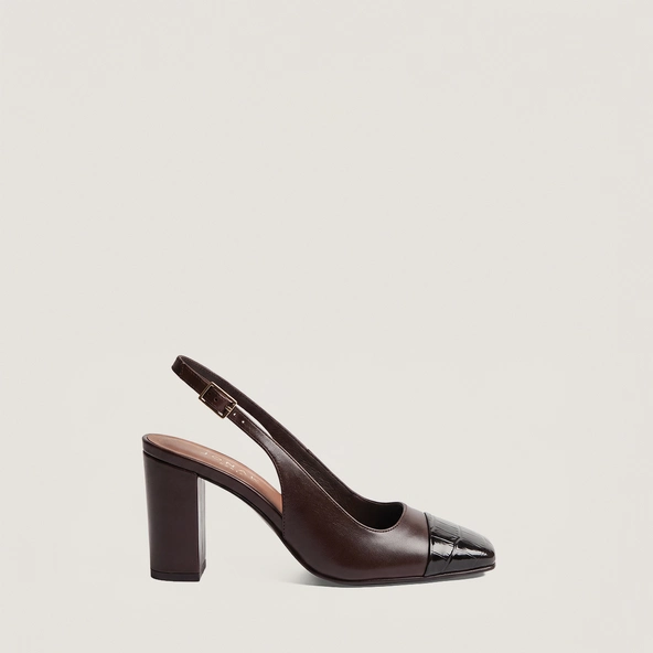 Escarpins à talon en cuir effet croco noir et cuir noir | DESTINO | Jonak