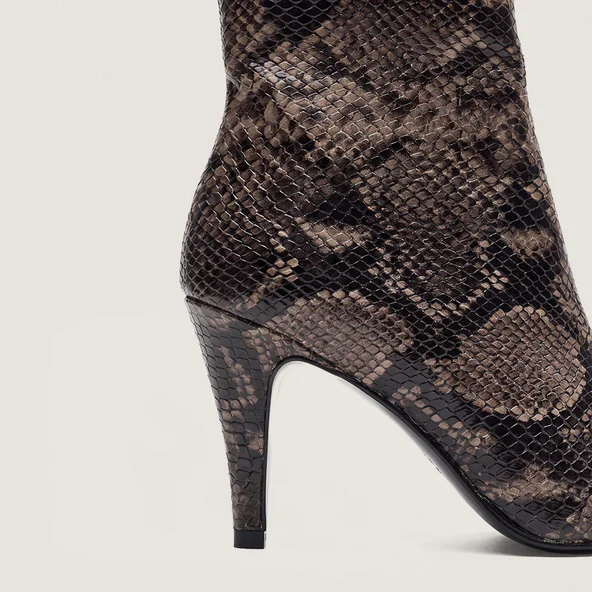 Bottines à bouts pointus cuir effet python taupe | DIAPHANE | Jonak
