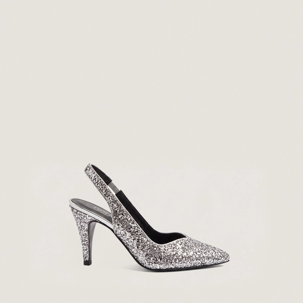 Escarpins slingbacks et à bouts pointus en glitter argent | DILETTO | Jonak