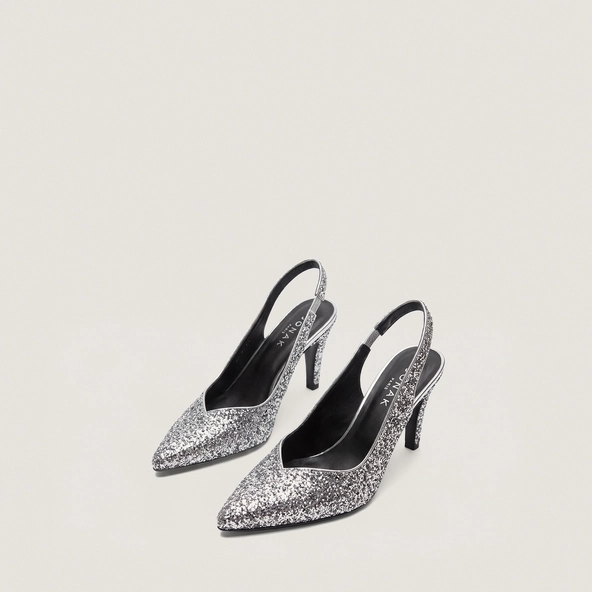 Escarpins slingbacks et à bouts pointus en glitter argent | DILETTO | Jonak