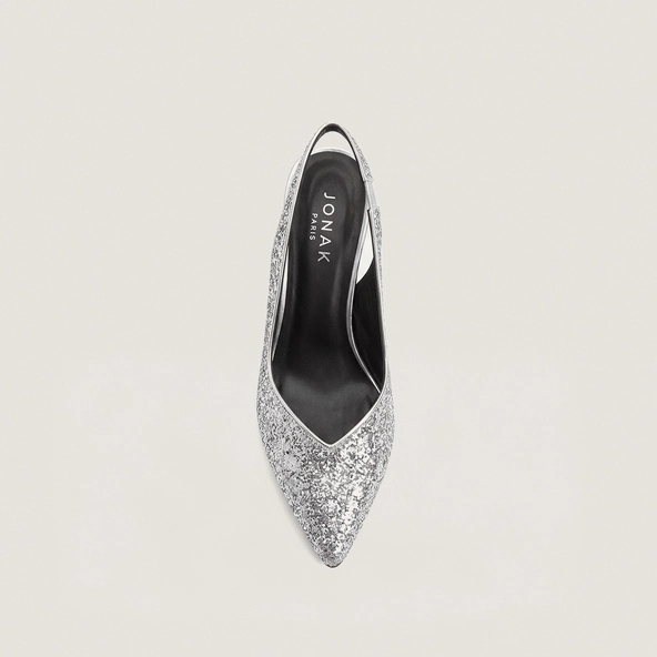 Escarpins slingbacks et à bouts pointus en glitter argent | DILETTO | Jonak