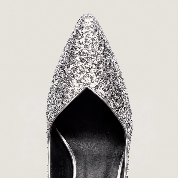 Escarpins slingbacks et à bouts pointus en glitter argent | DILETTO | Jonak