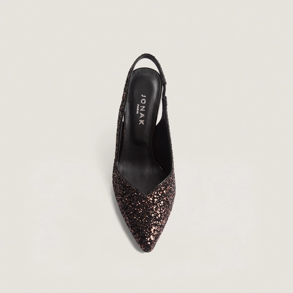 Escarpins slingbacks et à bouts pointus en glitter marron | DILETTO | Jonak